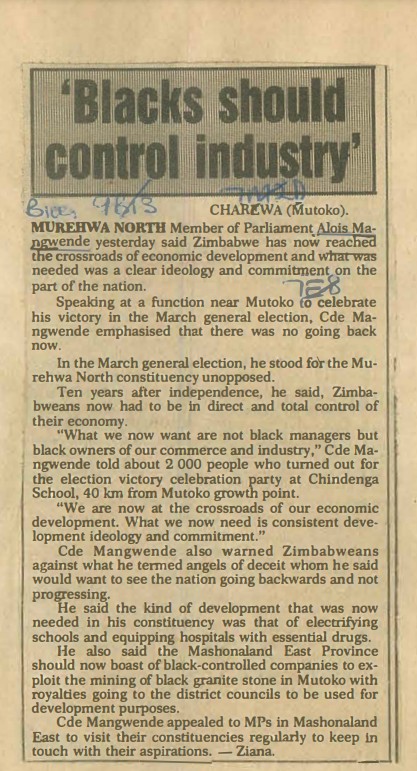 From Managers to Owners: Mangwende Championed Economic Independence for Zimbabweans.